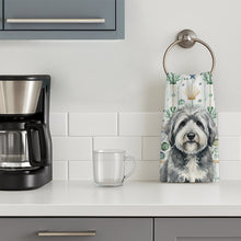 Load image into Gallery viewer, Gray and White Old English Sheepdog Coastal Sea Glass Kitchen Towel