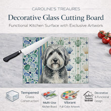 Load image into Gallery viewer, Gray and White Old English Sheepdog Coastal Sea Glass Glass Cutting Board