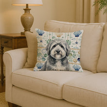 Load image into Gallery viewer, Gray and White Old English Sheepdog Coastal Sea Glass Throw Pillow