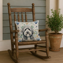 Load image into Gallery viewer, Gray and White Old English Sheepdog Coastal Sea Glass Throw Pillow