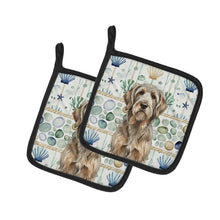 Load image into Gallery viewer, Grizzle and Tan Otterhound Coastal Sea Glass Pair of Pot Holders
