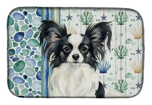 Load image into Gallery viewer, Black and White Papillon Coastal Sea Glass Dish Drying Mat