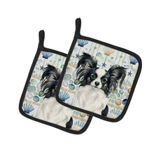 Load image into Gallery viewer, Black and White Papillon Coastal Sea Glass Pair of Pot Holders