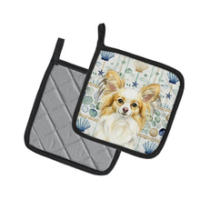Load image into Gallery viewer, Lemon and White Papillon Coastal Sea Glass Pair of Pot Holders