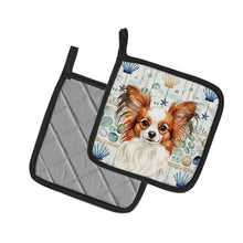 Load image into Gallery viewer, White with Red Papillon Coastal Sea Glass Pair of Pot Holders