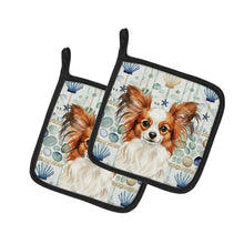 Load image into Gallery viewer, White with Red Papillon Coastal Sea Glass Pair of Pot Holders