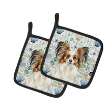 Load image into Gallery viewer, White with Sable Papillon Coastal Sea Glass Pair of Pot Holders