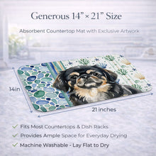 Load image into Gallery viewer, Black and Tan Pekingese Coastal Sea Glass Dish Drying Mat