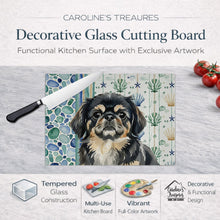 Load image into Gallery viewer, Black and Tan Pekingese Coastal Sea Glass Glass Cutting Board