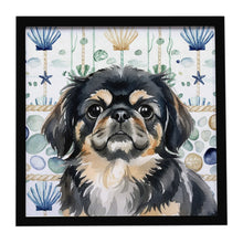 Load image into Gallery viewer, Black and Tan Pekingese Coastal Sea Glass Framed Metal Print