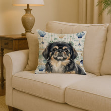 Load image into Gallery viewer, Black and Tan Pekingese Coastal Sea Glass Throw Pillow