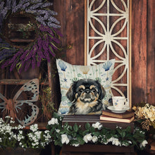 Load image into Gallery viewer, Black and Tan Pekingese Coastal Sea Glass Throw Pillow