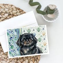 Load image into Gallery viewer, Black Pekingese Coastal Sea Glass Greeting Cards Pack of 8