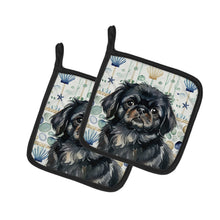 Load image into Gallery viewer, Black Pekingese Coastal Sea Glass Pair of Pot Holders