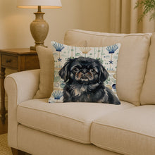 Load image into Gallery viewer, Black Pekingese Coastal Sea Glass Throw Pillow