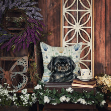 Load image into Gallery viewer, Black Pekingese Coastal Sea Glass Throw Pillow