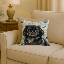 Load image into Gallery viewer, Black Pekingese Coastal Sea Glass Throw Pillow
