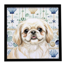 Load image into Gallery viewer, Cream Pekingese Coastal Sea Glass Framed Metal Print