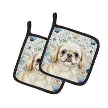 Load image into Gallery viewer, Cream Pekingese Coastal Sea Glass Pair of Pot Holders