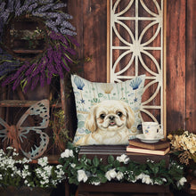 Load image into Gallery viewer, Cream Pekingese Coastal Sea Glass Throw Pillow