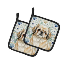 Load image into Gallery viewer, Fawn Pekingese Coastal Sea Glass Pair of Pot Holders