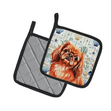 Load image into Gallery viewer, Red Pekingese Coastal Sea Glass Pair of Pot Holders