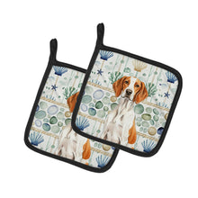Load image into Gallery viewer, Orange and White Pointer Coastal Sea Glass Pair of Pot Holders