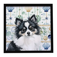 Load image into Gallery viewer, Black and White Pomeranian Coastal Sea Glass Framed Metal Print