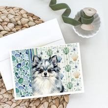Load image into Gallery viewer, Blue Merle Pomeranian Coastal Sea Glass Greeting Cards Pack of 8