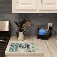 Load image into Gallery viewer, Blue Merle Pomeranian Coastal Sea Glass Glass Cutting Board