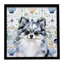 Load image into Gallery viewer, Blue Merle Pomeranian Coastal Sea Glass Framed Metal Print