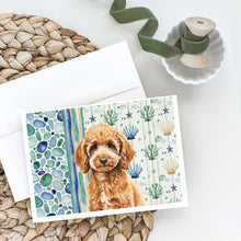 Load image into Gallery viewer, Miniature Apricot Poodle Coastal Sea Glass Greeting Cards Pack of 8