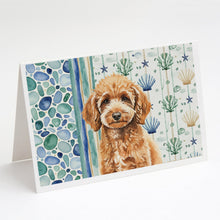 Load image into Gallery viewer, Miniature Apricot Poodle Coastal Sea Glass Greeting Cards Pack of 8