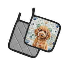 Load image into Gallery viewer, Miniature Apricot Poodle Coastal Sea Glass Pair of Pot Holders