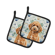 Load image into Gallery viewer, Miniature Apricot Poodle Coastal Sea Glass Pair of Pot Holders