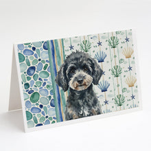 Load image into Gallery viewer, Miniature Black Poodle Coastal Sea Glass Greeting Cards Pack of 8