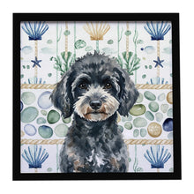 Load image into Gallery viewer, Miniature Black Poodle Coastal Sea Glass Framed Metal Print