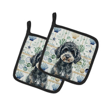Load image into Gallery viewer, Miniature Black Poodle Coastal Sea Glass Pair of Pot Holders
