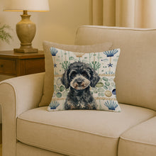 Load image into Gallery viewer, Miniature Black Poodle Coastal Sea Glass Throw Pillow