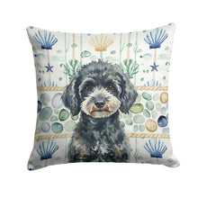 Load image into Gallery viewer, Miniature Black Poodle Coastal Sea Glass Throw Pillow