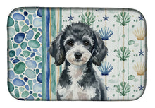 Load image into Gallery viewer, Miniature Parti Poodle Coastal Sea Glass Dish Drying Mat