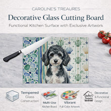 Load image into Gallery viewer, Miniature Parti Poodle Coastal Sea Glass Glass Cutting Board