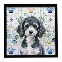 Load image into Gallery viewer, Miniature Parti Poodle Coastal Sea Glass Framed Metal Print