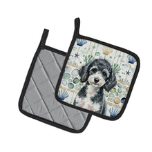 Load image into Gallery viewer, Miniature Parti Poodle Coastal Sea Glass Pair of Pot Holders