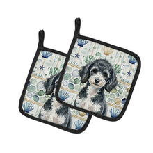 Load image into Gallery viewer, Miniature Parti Poodle Coastal Sea Glass Pair of Pot Holders