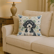 Load image into Gallery viewer, Miniature Parti Poodle Coastal Sea Glass Throw Pillow