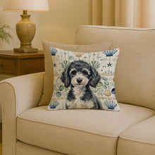 Load image into Gallery viewer, Miniature Parti Poodle Coastal Sea Glass Throw Pillow