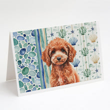 Load image into Gallery viewer, Miniature Red Poodle Coastal Sea Glass Greeting Cards Pack of 8