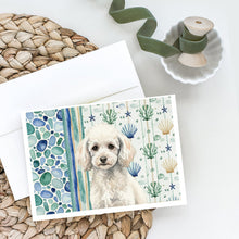 Load image into Gallery viewer, Miniature White Poodle Coastal Sea Glass Greeting Cards Pack of 8