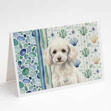 Load image into Gallery viewer, Miniature White Poodle Coastal Sea Glass Greeting Cards Pack of 8